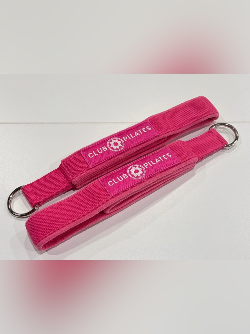 Club Pilates Reformer Straps Long and Short Loops Pink with White Logo Like New